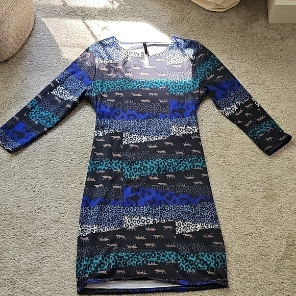 Stylish Blue and Black Animal Print Dress - Picture 1 of 3